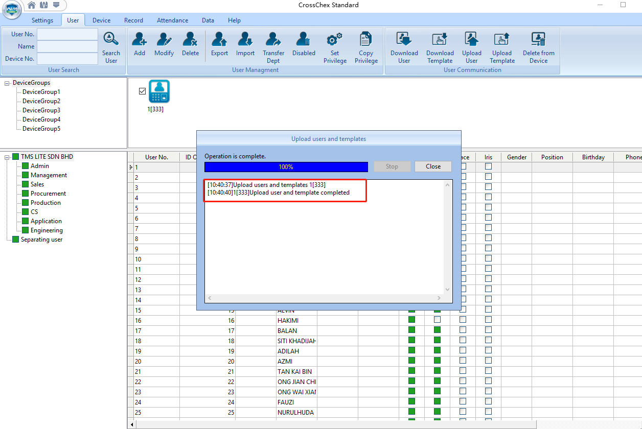 upload users and templates